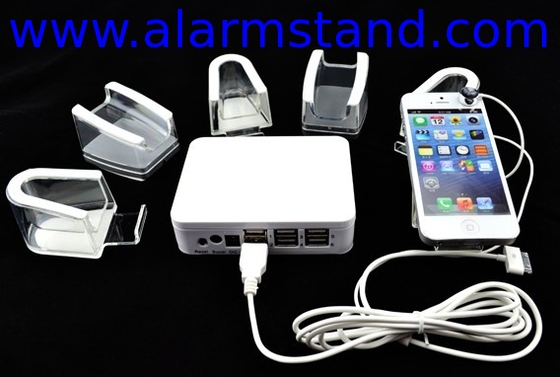 COMER 6 usb-port Alarm box retail display security charging acrylic hand phone display holder