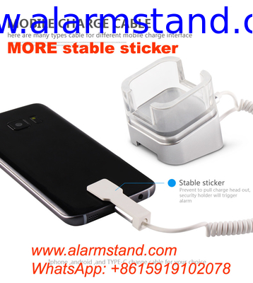 COMER acrylic anti-theft cable lock for smartphone security display stands with alarm sensor and charging cord