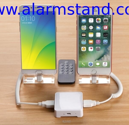 COMER acrylic mobile security stand for phone for retail stores 2-port alarm display system