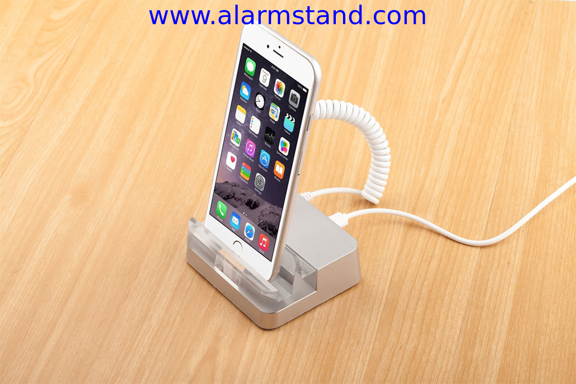 COMER Transparent Acrylic base for inserts Mobile Phone Display Stands with alarm and charger