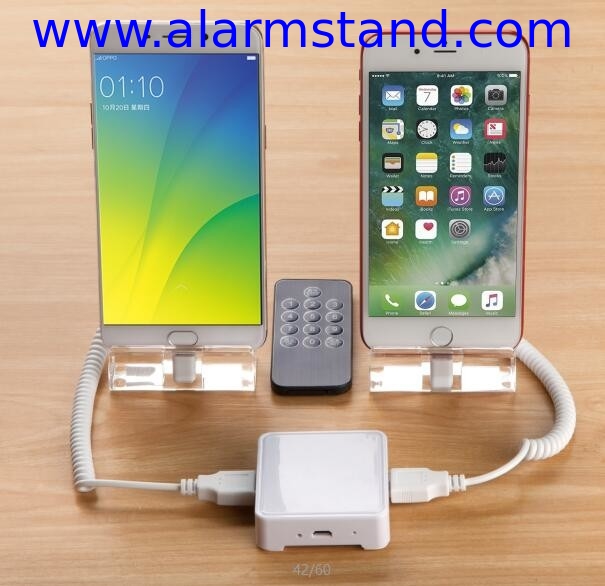 COMER 2 port burglar alarm systems mobile phone security holder with charging and alarm cables